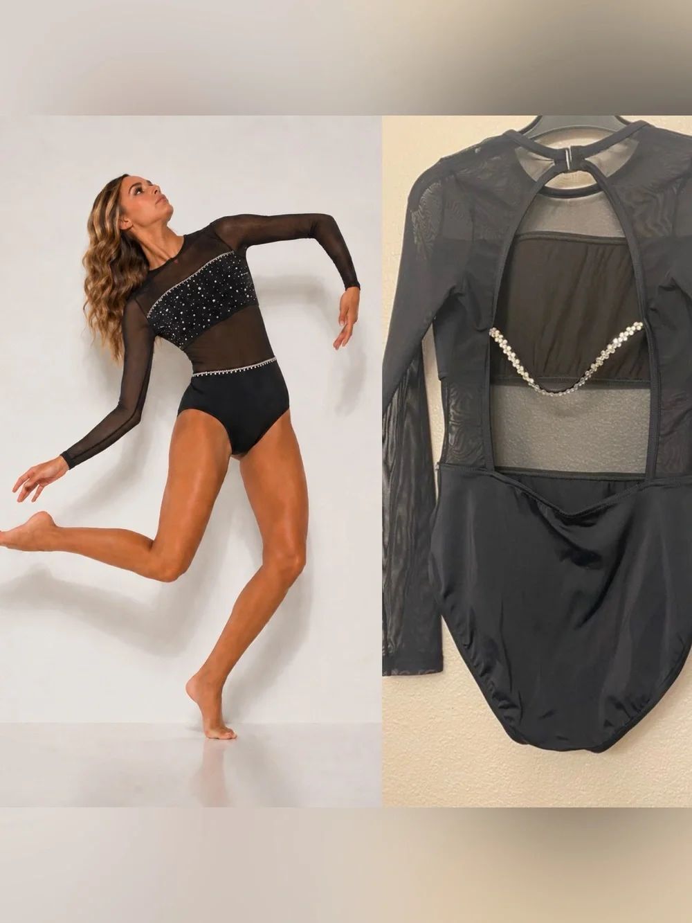WEISSMAN Balera Dance black illusion Leotard custom solo 16645 MA adult